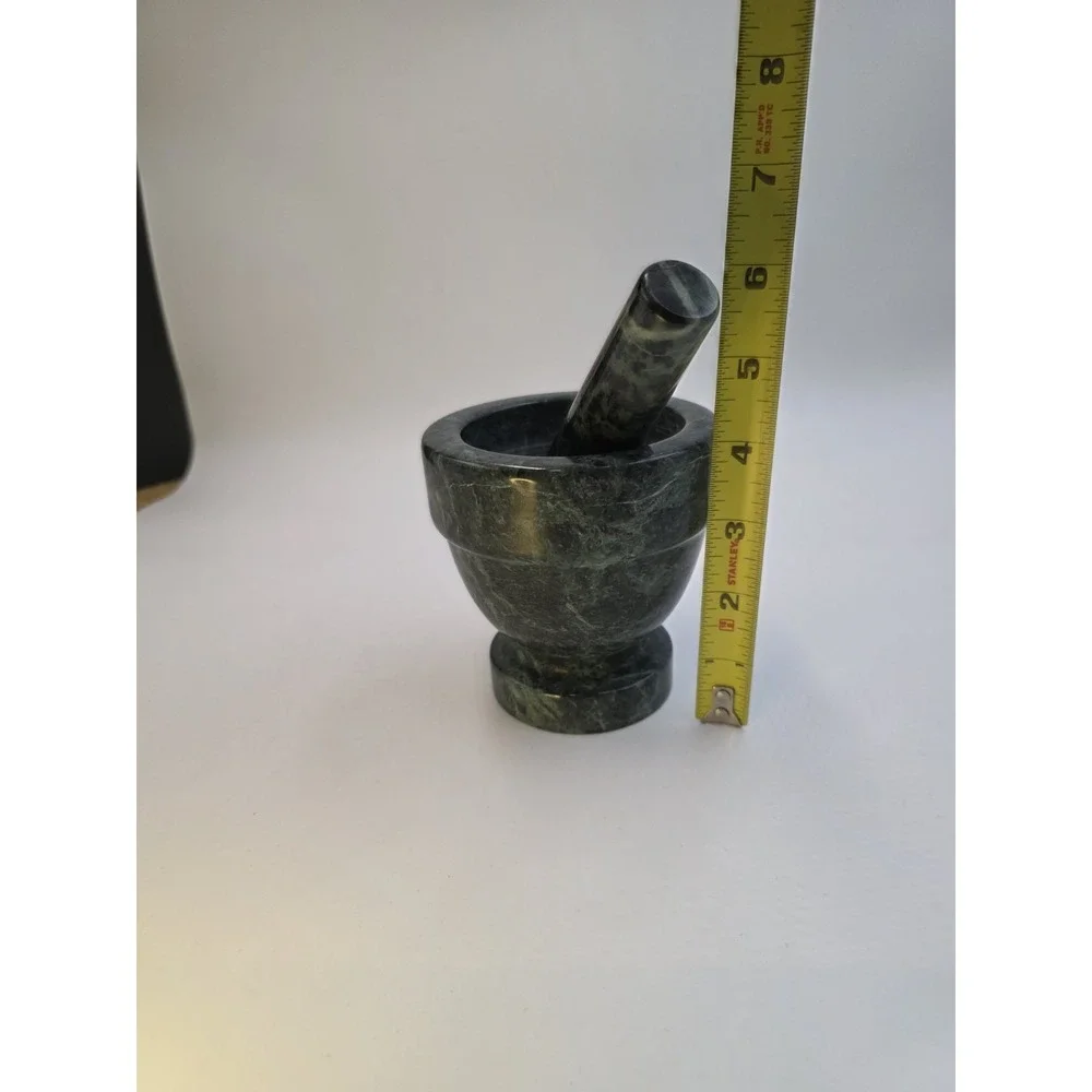 Green Marble Mortar and Pestle 4in Bowl Herb Spice‎ Grinder Stone Kitchen Decor